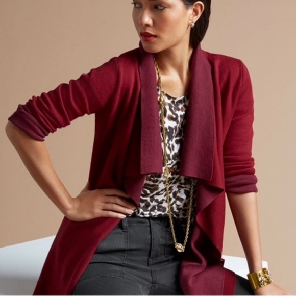 CAbi Cozy Up Maroon Open Front Cardigan Sweater Women’s Medium - Picture 1 of 10